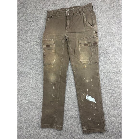 Duluth Trading Flex Fire Hose Pants Men's W32 x L34 Brown Canvas Cargo Pockets - Picture 1 of 16